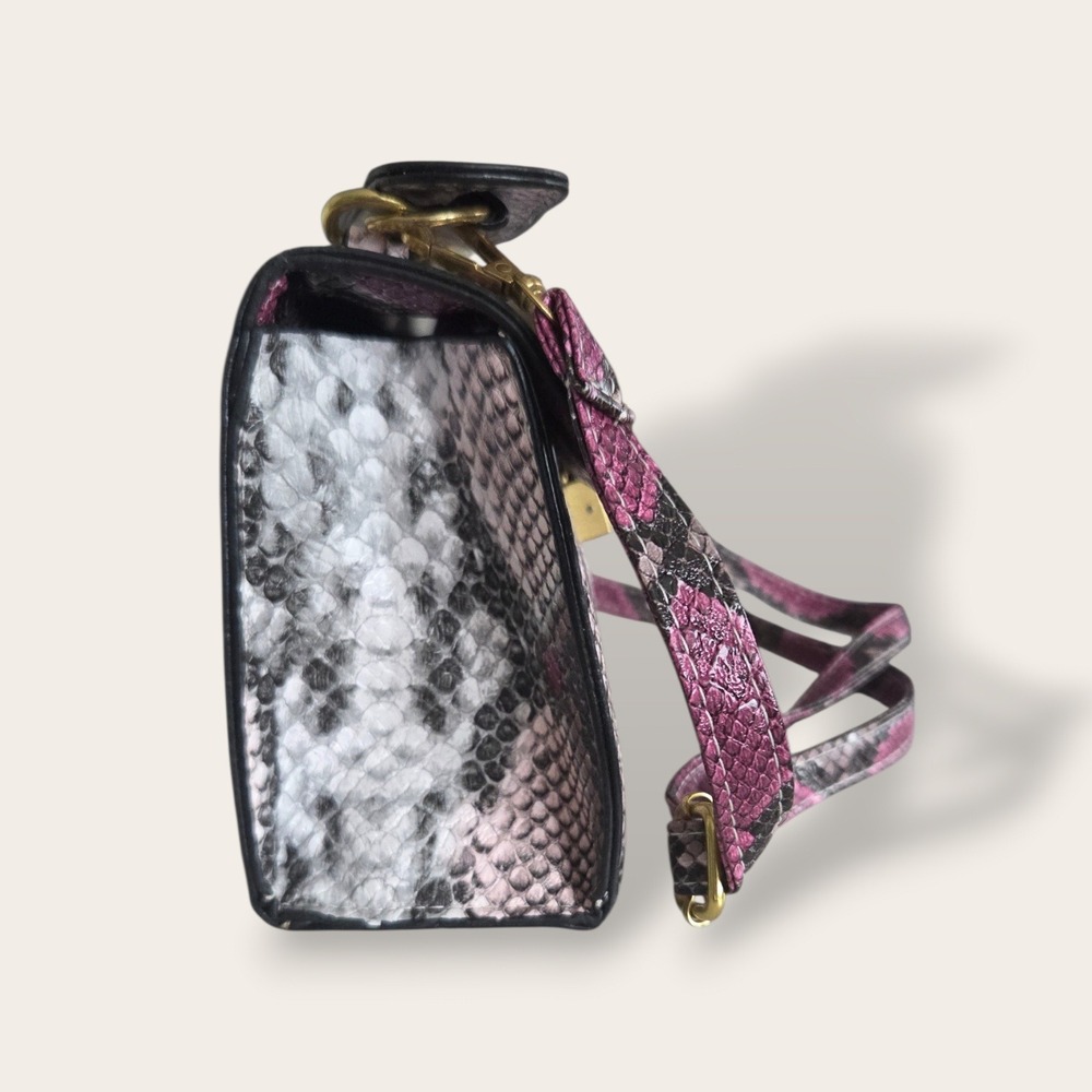 Snakeskin Print Crossbody Bag Purple Grey Faux Leather Gold Hardware Satchel - Picture 4 of 10